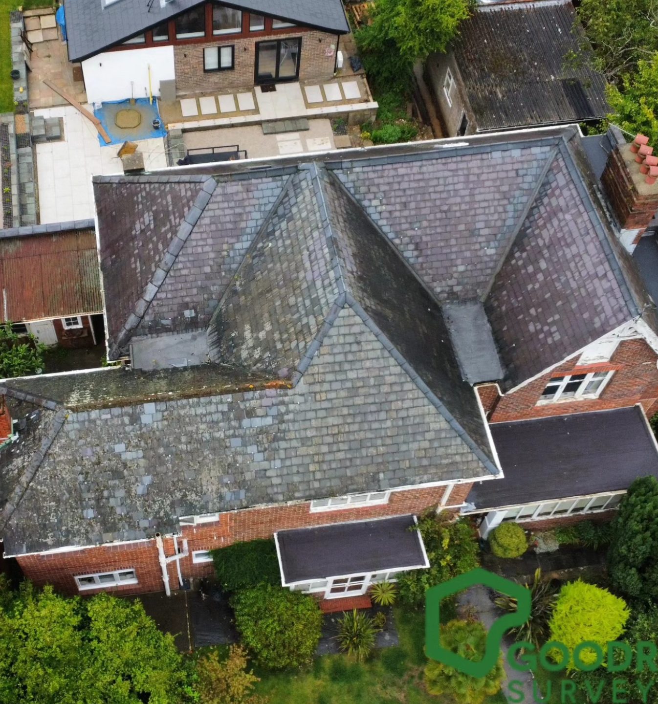 Aerial drone roof survey of a property in Brighton and Hove