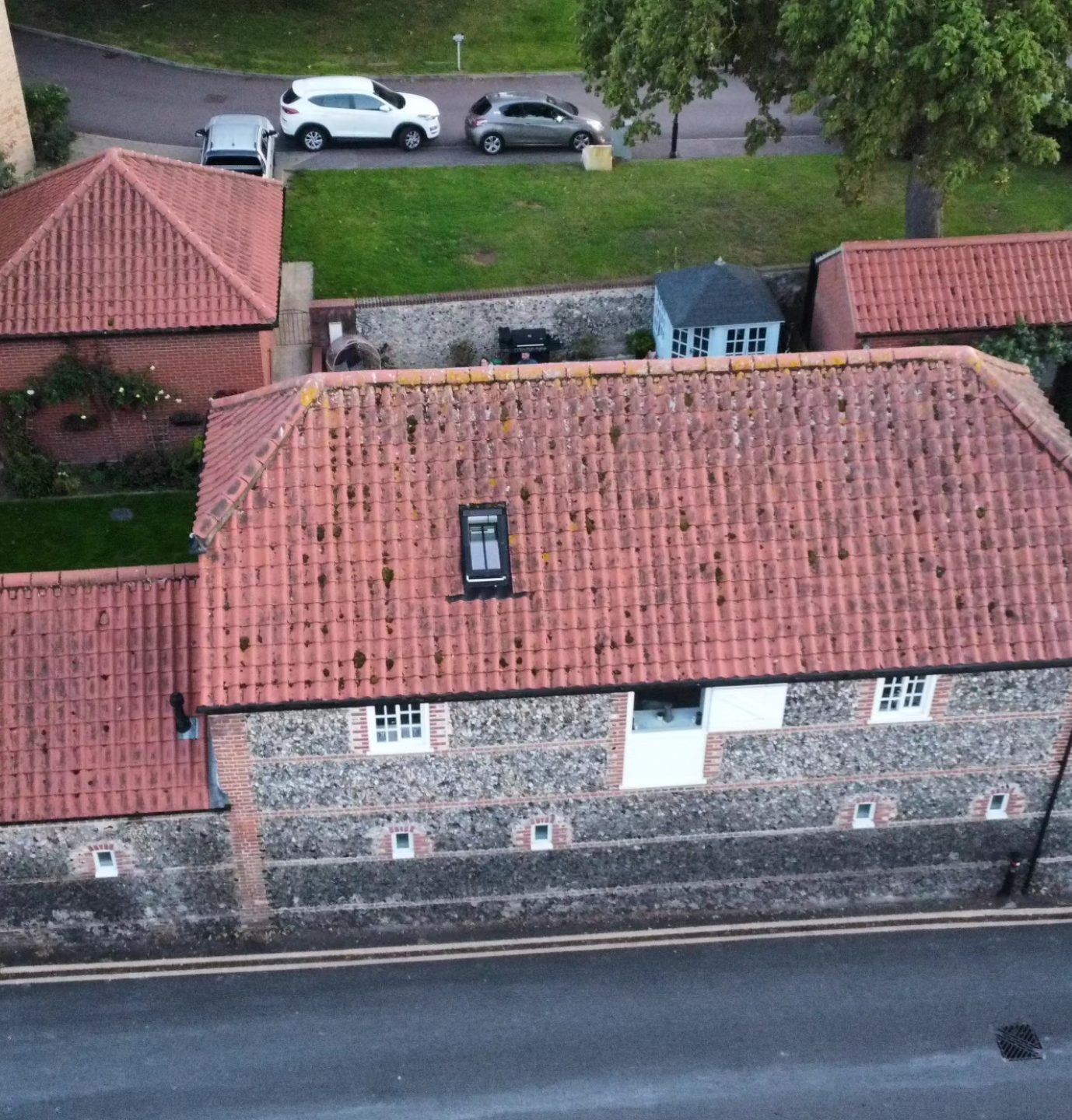 Aerial drone inspection of a new build roof, Suffolk